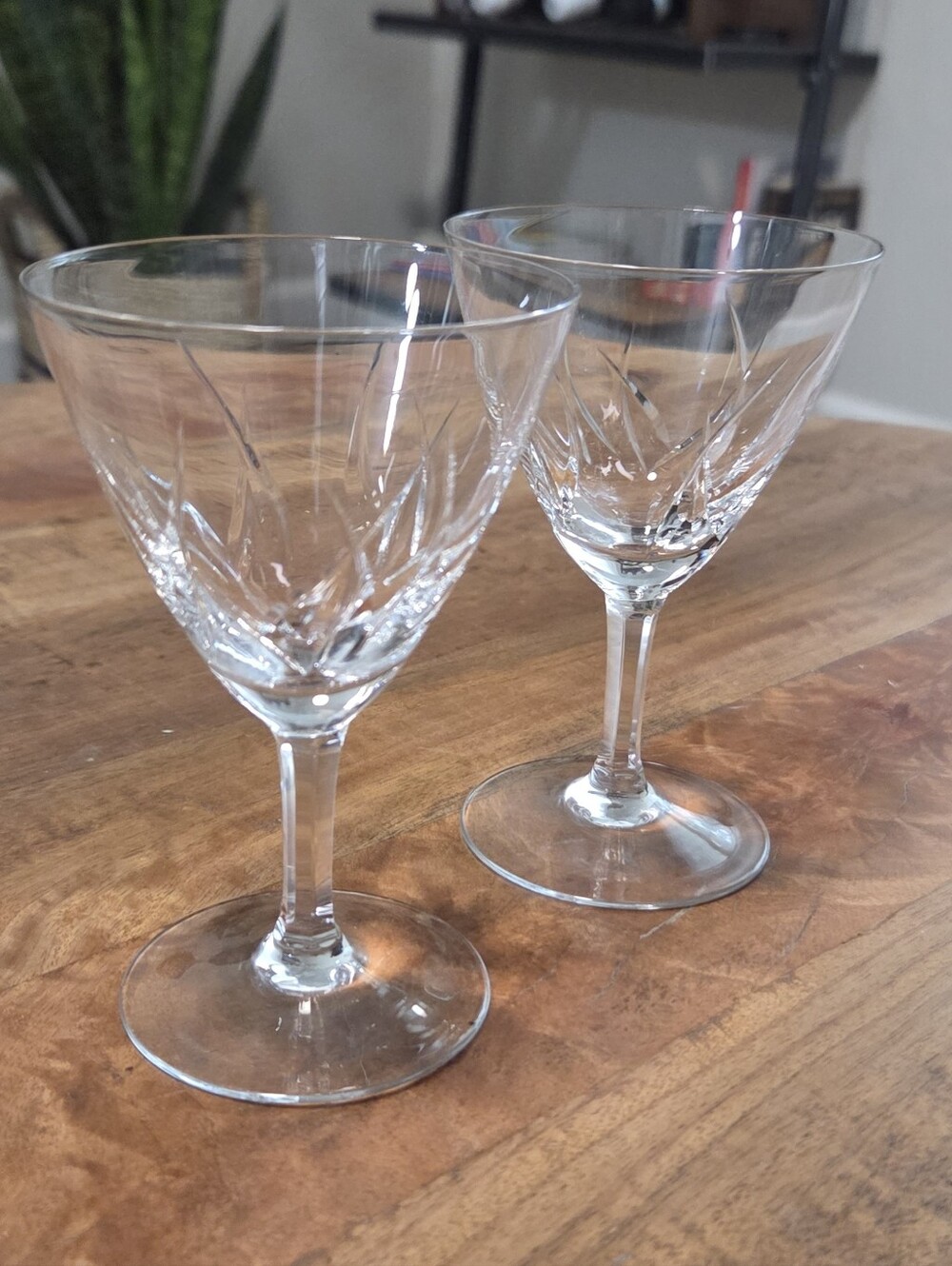 Vintage Cut Crystal Glasses Set of 2 Short Stem Claret Glasses 4.5"